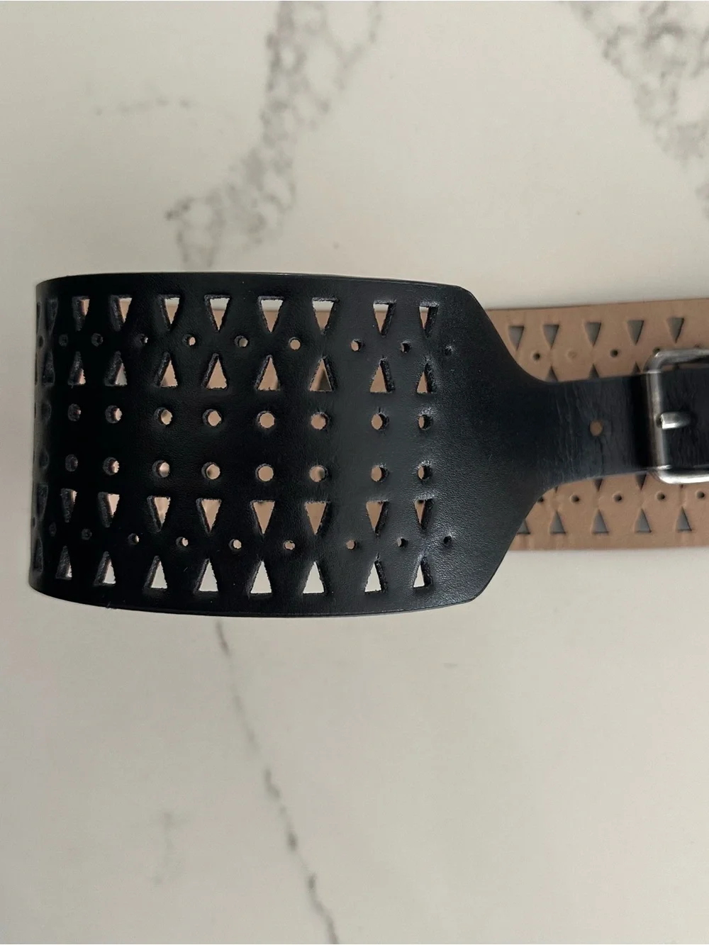 BCBGMaxAzria Perforated Cutout Wide Waist Belt in Black Medium